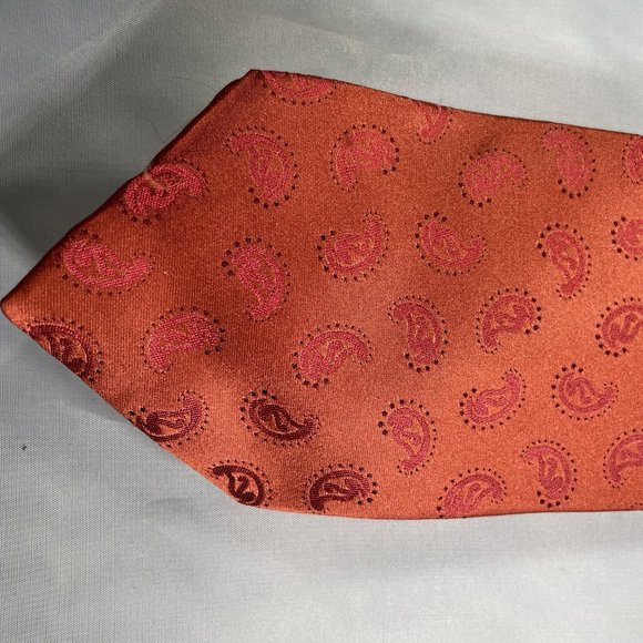 Rust color Jacquard silk tie with paisley design - Picture 1 of 4